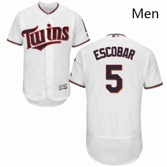 Mens Majestic Minnesota Twins 5 Eduardo Escobar White Home Flex Base Authentic Collection MLB Jersey
